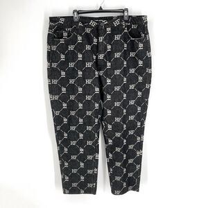 Homme + Femme NEW HF Logo Jeans Mens Sz 40 Black White Honeycomb Pattern Stretch